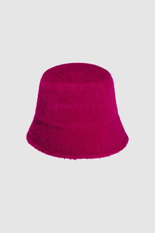 Sentaler Bouclé Alpaca Bucket Hat featured in Bouclé Alpaca and available in Orchid Flower Pink. Seen as off figure.