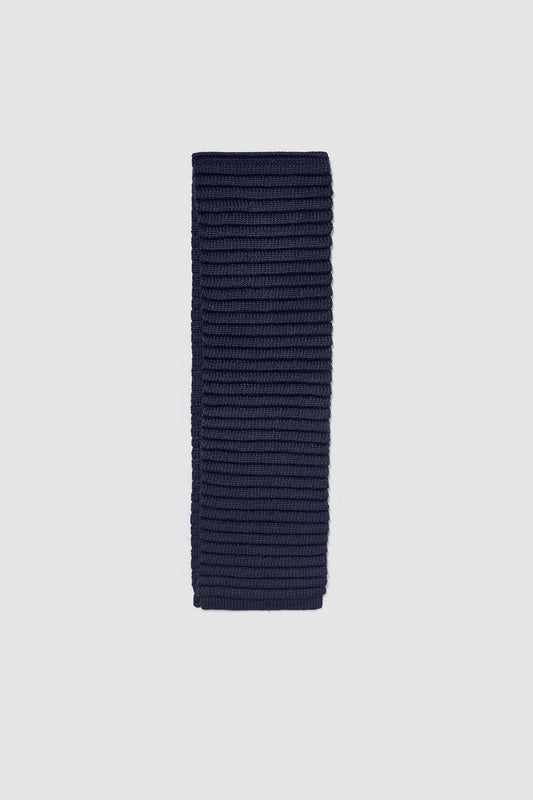 Sentaler Kids (1-5 Years) Ribbed Scarf featured in Baby Alpaca and available in Navy Blue. Seen as off figure folded.