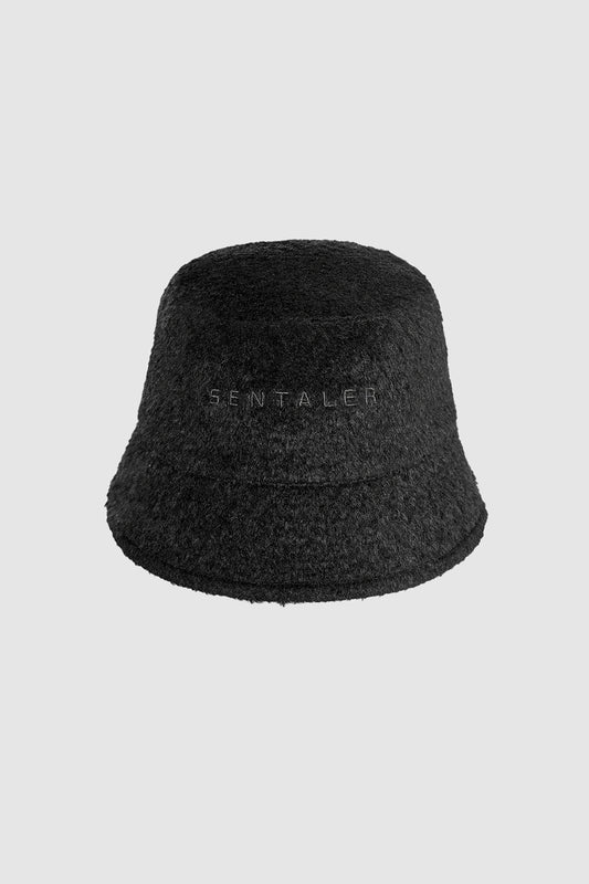 Sentaler Mens Bouclé Alpaca Bucket Hat featured in Bouclé Alpaca and available in Black. Seen as off figure.