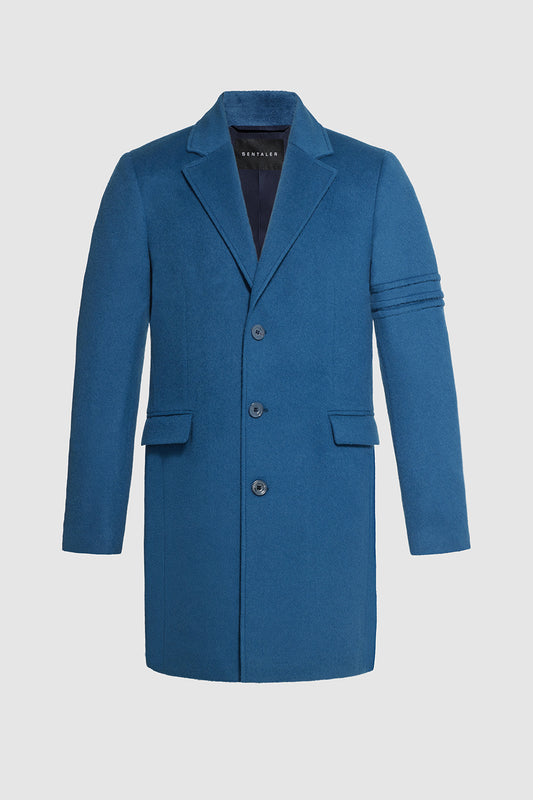 Sentaler Technical Baby Alpaca Notched Lapel Overcoat featured in Technical Baby Alpaca and available in Vintage Blue. Seen as off figure.