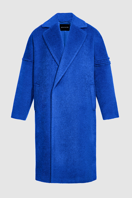 Sentaler Technical Bouclé Alpaca Robe Coat crafted in Technical Bouclé Alpaca and available in Cobalt Blue. Seen as off figure.