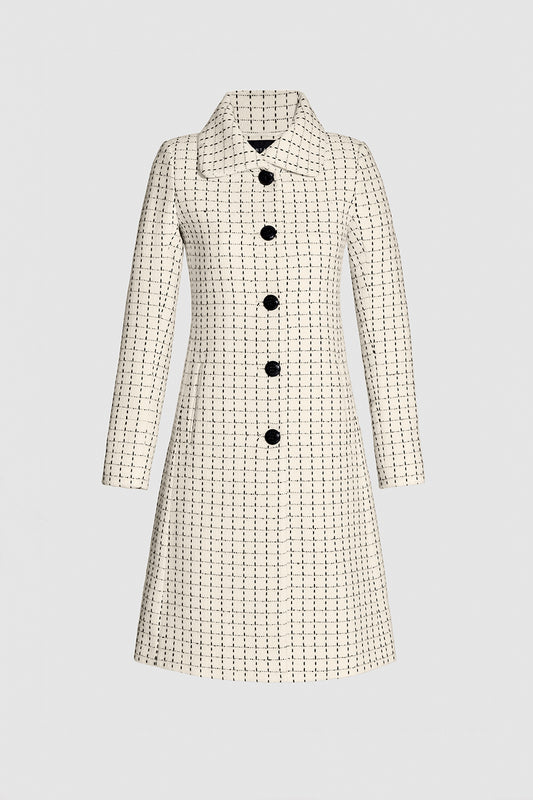 Sentaler Tweed Alpaca A-line Ivory Check Coat in Tweed Baby Alpaca wool. Seen as off figure.