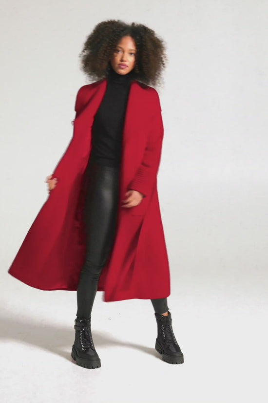 Sentaler Long Wide Collar Wrap Coat featured in Baby Alpaca and available in Scarlet Red. Seen as product video.